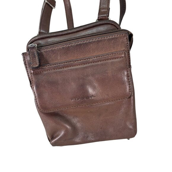 Vintage Fossil Pebbled Brown Leather Crossbody Bag - Picture 8 of 16